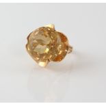 Vintage cocktail ring, with round cut citrine estimated total weight 15.00 carats, stamped yellow