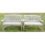 Pair of teak garden benches 120cm wide