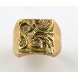 Vintage signet ring, scrolled detailed square head, in 9 ct, hallmarked Birmingham 1972, size S.