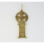An unusual pendant with medieval style cross and hand engraved plaques, probably Prometheus and