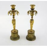Pair of 19th Century Ormolu candle lustres the stems modelled as ladys in long robes on leaf
