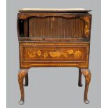 19th century mahogany and marquetry inlaid commode, with tambour front, and two side drawers on