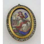 18th Century Odd Fellows enamelled badge depicting liberty releasing a dove, engraved verso