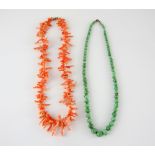 Graduated jade bead necklace, beads measuring from 4 to 9mm, strung without knot, measuring