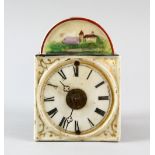 19th Century wall clock with porcelain dial decorated with landscape Face 13 x 9 cm