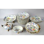 19th century Davenport Stone china part service comprising two oval dishes, seventeen 22cm plates,