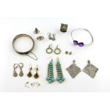 Collection of silver and costume jewellery, late Victorian paste drop earrings, mounted in yellow