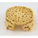 19th Century Japanese ivory stand carved with repeating foliate forms 4 x 10 cm,PLEASE NOTE: THIS