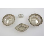 Pair of Victorian silver bon bon dishes with pierced and embossed decoration, by Matthew John