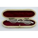 Pair of George III silver spectacles, by John Godfrey, Birmingham, 1819, in a ivory, mother-of-pearl