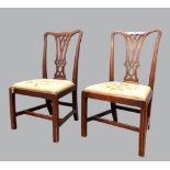 Set of six 19th Century mahogany Chippendale style dining chairs with pierced splat backs,