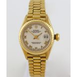 Rolex Datejust ladies wristwatch, the signed white dial with applied gold roman numerals, date at 3,