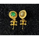 Ancient Greek Hellenistic, earrings each with amphora form, and two beryl/ glass stones in a fine