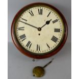 19th Century mahogany cased round fusee wall clock with single train movement diameter 37 cm