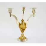 Modern silver and silver gilt three light candelabra commemorating the wedding of The Prince of