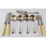 Set of four George VI silver Old English pattern soup spoons, by Viner's Ltd., Sheffield, 1947,