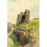 Arthur Suker (British, 1857-1902), 'Corfe Castle, Dorset', monogrammed, watercolour, label verso,