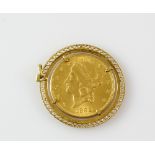 American $20 gold coin 1892 loose in gold mount.
