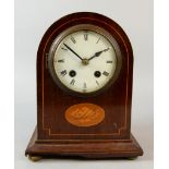 Early 20th Century mahogany cased mantel clock with enamel dial and two train movement