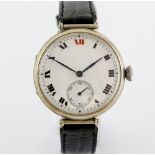 Longines silver cased wristwatch, the circular unsigned enamelled dial with subsidiary seconds