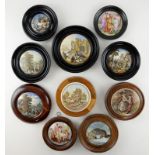 Ten pots lids, Pratt and other makers, including example with registration lozenge within the print,