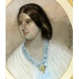 Pastel half length portrait of a lady in a white dress, indistinctly signed and dated 1859, 58cm x