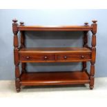 19th century mahogany three tier buffet, central tier with two drawers, 180cm x 120cm