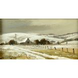 Robert Lovett (Australian, b. 1930), 'Late Snow, Bredbo', signed, oil on board, 11cm x 21cm,