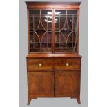 19th century mahogany secretaire bookcase with astragal glazed doors, over a secretaire drawer and