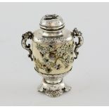 Japanese Meiji period silver, ivory and Shibayama inkwell and cover, with inlaid mother-of-pearl