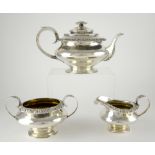 AMENDED DESCRIPTION George IV silver three piece tea service, comprising tea pot, cream jug and
