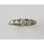 Victorian old cut diamond five stone ring, estimated total diamond weight 0.94 carats, mounted in