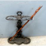 19th Century Colebrook style stick stand and a silver mounted walking stick 65 cm high