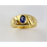 Sapphire and diamond ring, oval cut cornflower blue Ceylon sapphire, estimated weight 0.54 carat,