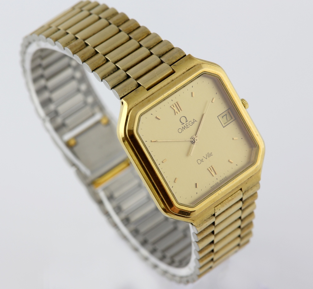 Omega, gentleman's De Ville Quartz gold plated wrist watch, the octagonal case around brushed yellow - Image 6 of 10