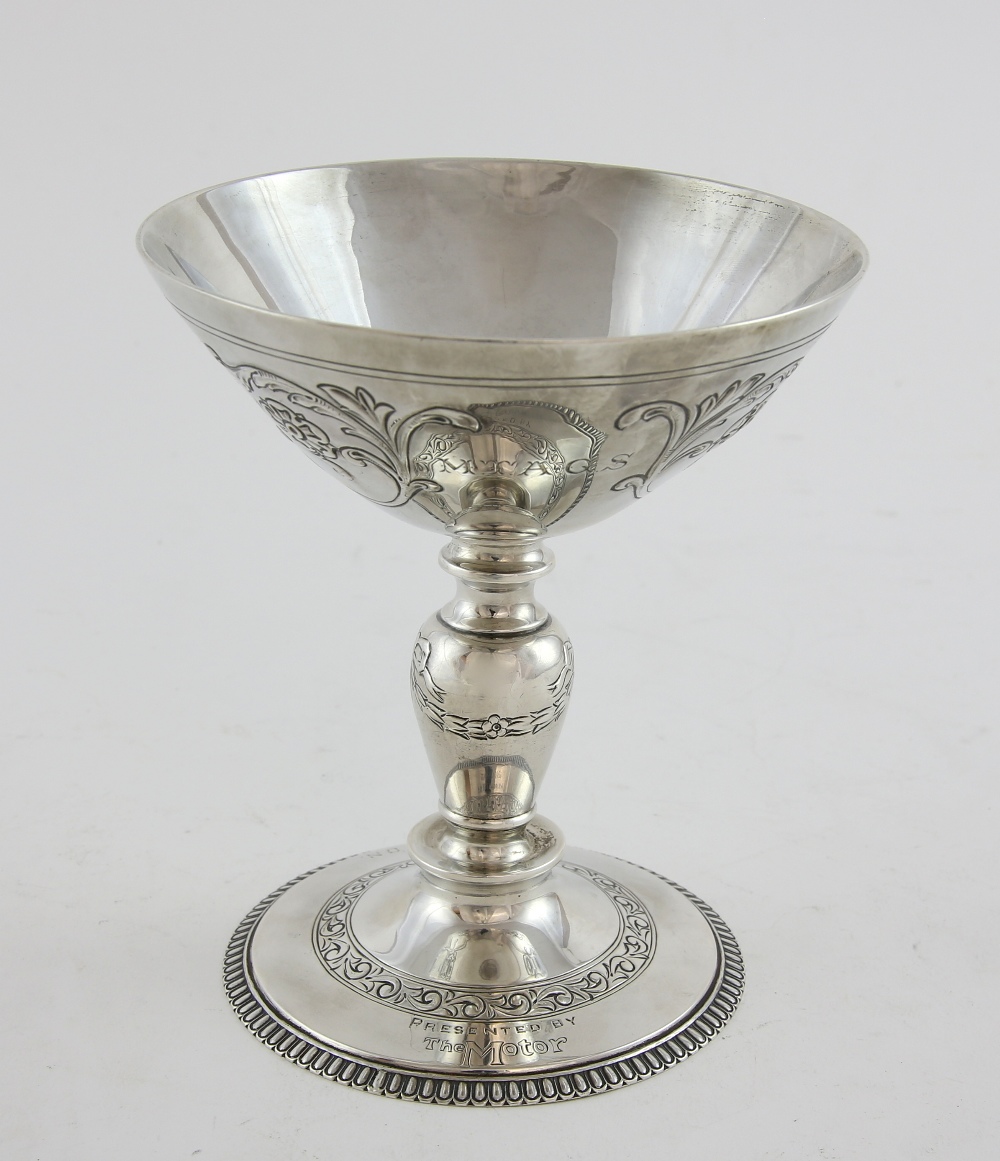 Silver Tassie cup the bowl applied with flower heads and scroll work, on a pedestal foot - Image 4 of 4