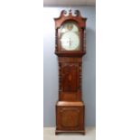 18th century mahogany 8 day long case clock, painted dial with subsidiary date and second dial,
