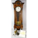 19th century walnut cased two train Vienna regulator type pendulum wall clock, 111cm high