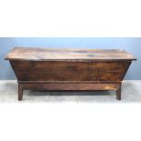 19th century mahogany dough bin on platform base, top detached. Length 160cm , height 53cm