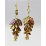 Multi gem set tassel earrings, set with amethyst, citrine, garnets, blue topaz and smoky quartz,