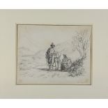 Wilhelm Marstrand, (1810-1873) Figures on a track, ink, signed, 24cm x 30cm.