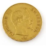 Napoleon III gold coin 100 francs, dated 1857, Provenance :Collected by the French grandfather of