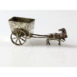 Novelty Dutch silver cart being pulled by a goat, the cart decorated with birds, 42 gr. 8.5 cm long.