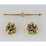 Vintage floral diamond earrings, each earring is set with three Rose cut diamonds, mounted above