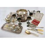 Various silver plated items to include a tureen, trays, punch bowls, tea service etc..