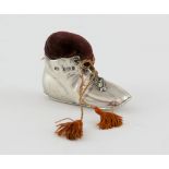 Edward VII silver novelty pin cushion in the form of a laced boot, by Levi & Salaman, Birmingham,