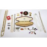 Jewellery box containing silver and costume jewellery, silver bracelet with multi stones including