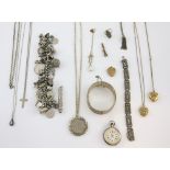 Collection of silver and costume jewellery, silver charm bracelet, with multiple charms in silver