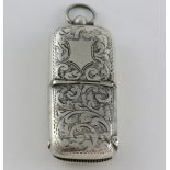 Victorian silver combination vesta and sovereign holder with engraved foliate decoration, by