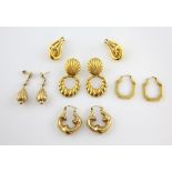 Five pairs of gold earrings, shell drop earrings made by Unoaerre Italy, with post and